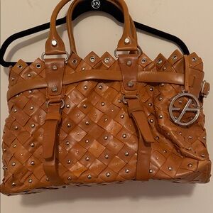 Francesco Biasia Woven Studded Tote - Camel Brown